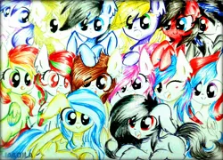 Size: 1852x1331 | Tagged: safe, artist:liaaqila, derpibooru import, oc, oc:cake mix, oc:chocolate truffle, oc:dark note, oc:flicker, oc:honey heart, oc:peppermint tree, oc:shadow lightning, oc:sky rocket, oc:southern skies, oc:steven, unofficial characters only, pony, floppy ears, looking at you