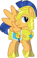 Size: 710x1126 | Tagged: safe, artist:faithfulandstrong, derpibooru import, flash sentry, pegasus, pony, armor, looking at you, royal guard, simple background, smiling, solo, transparent background, vector, wings