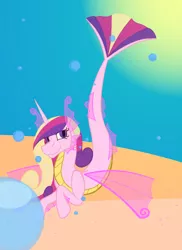 Size: 768x1056 | Tagged: artist:ahaintthatbad, bubble, derpibooru import, princess cadance, safe, siren, sirenified, solo, species swap, underwater