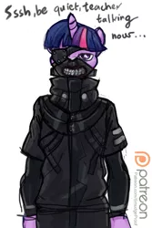 Size: 853x1280 | Tagged: anthro, artist:smudge proof, clothes, cosplay, costume, derpibooru import, kaneki ken, mask, patreon, patreon logo, safe, sketch, solo, this will end in tears and/or death, tokyo ghoul, twilight sparkle