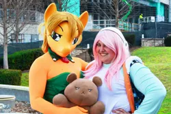 Size: 2048x1368 | Tagged: artist:chainerprime, clothes, cosplay, costume, derpibooru import, dress, gala dress, human, irl, irl human, katsucon, katsucon 2017, kigurumi, outdoors, photo, ponysuit, safe, sonico, teddy bear