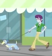 Size: 172x183 | Tagged: safe, derpibooru import, screencap, indigo wreath, dog, equestria girls, music to my ears, rainbow rocks, clothes, necktie, pants, shoes, short, sneakers, walking