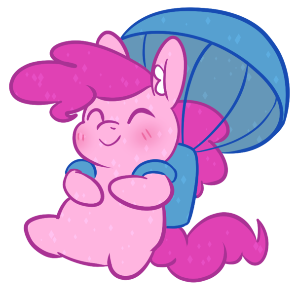 Size: 900x900 | Tagged: safe, artist:dailypinkiepie, derpibooru import, pinkie pie, earth pony, pony, cute, diapinkes, eyes closed, parachute, simple background, smiling, solo, transparent background