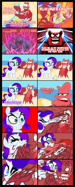 Size: 1182x2953 | Tagged: safe, artist:terry, derpibooru import, rarity, crab, giant crab, pony, lil-miss rarity, blood, comic, crab battle, crossover, disney, rarity fighting a giant crab, sebastian, the little mermaid, violence