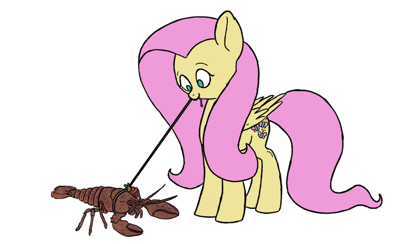 Size: 1000x621 | Tagged: safe, artist:slamjam, derpibooru import, fluttershy, lobster, pony, hilarious in hindsight, leash, simpsons did it, the simpsons