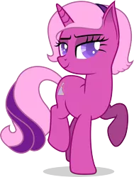 Size: 4406x5827 | Tagged: safe, artist:illumnious, derpibooru import, oc, oc:flares midnight, unofficial characters only, pony, unicorn, absurd resolution, cutie mark, female, lidded eyes, looking at you, mare, raised hoof, simple background, solo, transparent background, vector