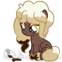 Size: 7000x7000 | Tagged: safe, artist:besttubahorse, derpibooru import, oc, oc:sweet mocha, unofficial characters only, pegasus, pony, absurd resolution, broken, broken cup, coffee, crying, female, filly, freckles, sad, simple, simple background, sitting, solo, spill, transparent background, vector, younger