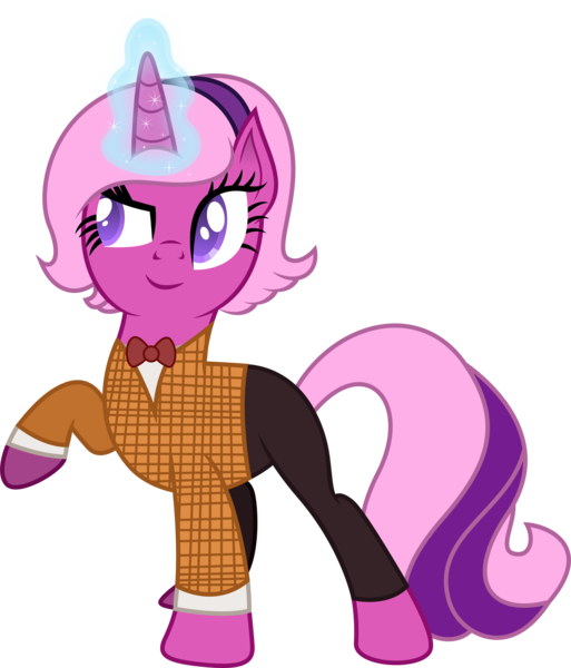 Size: 3930x4594 | Tagged: safe, artist:illumnious, derpibooru import, oc, oc:flares midnight, unofficial characters only, pony, unicorn, absurd resolution, clothes, costume, crossover, doctor who, eleventh doctor, magic, simple background, solo, transparent background