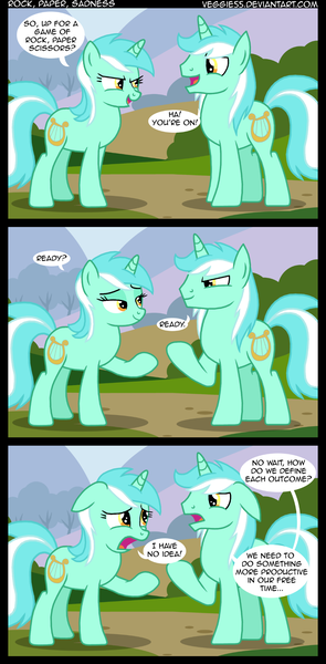 Size: 1008x2048 | Tagged: safe, artist:veggie55, derpibooru import, lyra heartstrings, pony, unicorn, comic, duo, guyra, rock paper scissors, rule 63, self ponidox