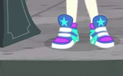 Size: 774x480 | Tagged: safe, derpibooru import, screencap, vinyl scratch, equestria girls, music to my ears, rainbow rocks, clothes, legs, pictures of legs, shoes, short, sneakers, solo