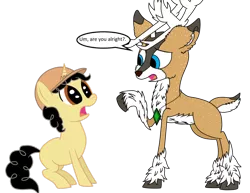 Size: 1016x786 | Tagged: safe, artist:eagc7, derpibooru import, oc, oc:curly fries, oc:tyandaga, unofficial characters only, deer, pony, unicorn, awestruck, big eyes, confused, hat, male, non-pony oc, puppy dog eyes, shock, shocked, simple background, stallion, transparent background