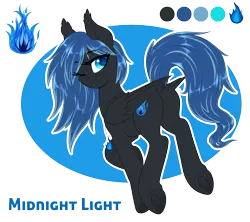 Size: 1013x900 | Tagged: safe, artist:peridotkitty, derpibooru import, oc, oc:midnight light, unofficial characters only, pegasus, pony, folded wings, jewelry, necklace, one eye closed, raised tail, reference sheet, solo, tail, underhoof, wink