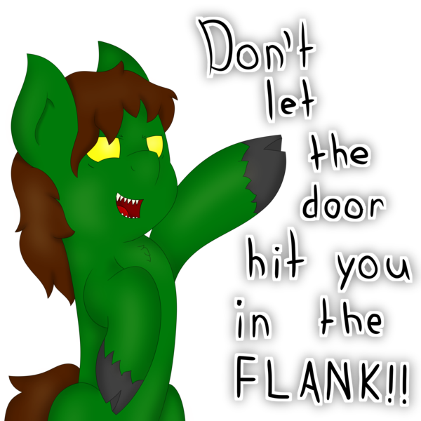 Size: 3000x3000 | Tagged: safe, artist:playful cinnamon, derpibooru import, oc, oc:asmodeus, unofficial characters only, original species, brown mane, cloven hooves, green, no pupils, sharp teeth, simple background, smiling, solo, teeth, transparent background, waving, yellow eyes