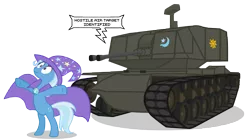 Size: 10000x5600 | Tagged: safe, artist:mrlolcats17, derpibooru import, trixie, pony, unicorn, absurd resolution, female, friendly fire, m247 sergeant york, mare, simple background, speech bubble, surprised, tank (vehicle), this will not end well, transparent background, vector