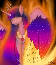 Size: 2500x2900 | Tagged: safe, artist:l-pastellepink-l, derpibooru import, twilight sparkle, twilight sparkle (alicorn), alicorn, pony, colored wings, fire, high res, multicolored wings, solo, spread wings, tyrant sparkle