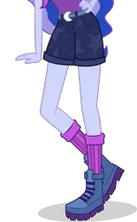 Size: 3143x5073 | Tagged: safe, artist:teentitansfan201, derpibooru import, edit, vector edit, princess luna, equestria girls, legend of everfree, absurd resolution, boots, camp everfree outfits, clothes, cropped, legs, pictures of legs, raised leg, shorts, simple background, socks, solo, transparent background, vector, vice principal luna