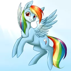 Size: 3000x3000 | Tagged: artist:solweig, derpibooru import, flying, looking at you, rainbow dash, safe, smiling, solo, spread wings