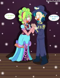 Size: 2449x3183 | Tagged: safe, artist:rainbowyoshi305, derpibooru import, indigo zap, lemon zest, equestria girls, dialogue, female, lemonzap, lesbian, shipping