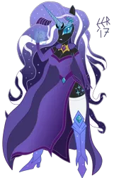 Size: 2127x3311 | Tagged: suggestive, artist:e-e-r, derpibooru import, nightmare rarity, equestria girls, breasts, busty nightmare rarity, cleavage, clothes, dress, equestria girls-ified, evening gloves, eyeshadow, female, gloves, long gloves, looking at you, magic, makeup, ponied up, side slit, simple background, solo, solo female, transparent background