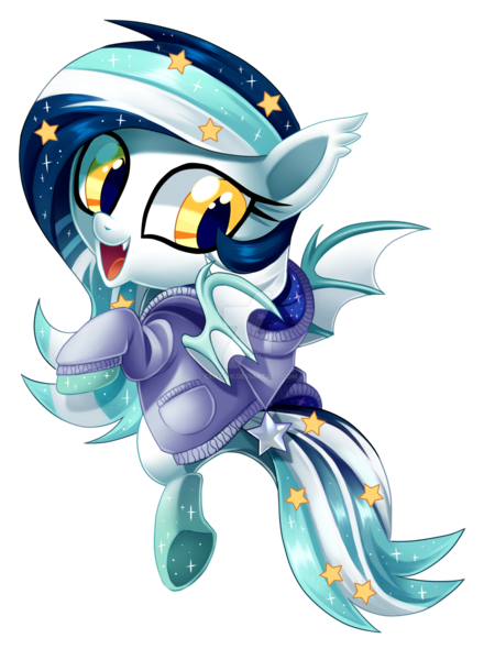 Size: 1600x2134 | Tagged: safe, artist:centchi, derpibooru import, oc, oc:wistful galaxy, unofficial characters only, bat pony, pony, bat pony oc, chibi, clothes, female, hoodie, mare, simple background, solo, transparent background, watermark