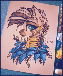 Size: 1777x2126 | Tagged: artist:tenebristayga, bust, derpibooru import, ear fluff, female, mare, marker, marker drawing, photo, poison joke, portrait, safe, simple background, solo, traditional art, white background, zebra, zecora