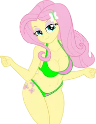 Size: 10000x12816 | Tagged: suggestive, artist:swagalicious-tony, artist:wojtekc4d, artist:worldofdimensions, derpibooru import, edit, fluttershy, equestria girls, absurd resolution, bedroom eyes, belly button, bikini, breasts, busty fluttershy, cleavage, clothes, daily dose, female, leaning, simple background, solo, solo female, swimsuit, transparent background