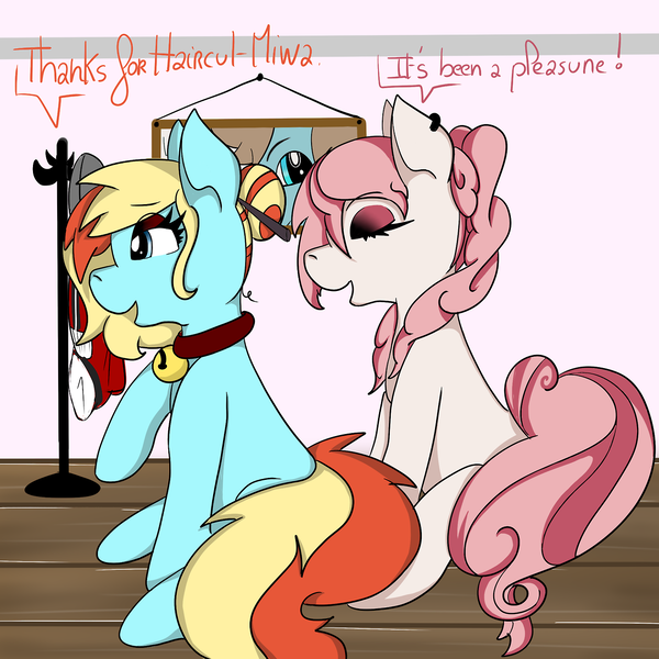 Size: 1280x1280 | Tagged: safe, artist:askmiwako, artist:saralien, derpibooru import, oc, oc:honey wound, oc:miwako, unofficial characters only, pony, duo, duo female, female, heart