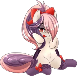 Size: 2407x2366 | Tagged: suggestive, artist:xwhitedreamsx, derpibooru import, oc, oc:sweet velvet, unofficial characters only, bat pony, pony, semi-anthro, adorasexy, bedroom eyes, belly button, clothes, cute, fangs, female, licking, licking lips, mare, sexy, simple background, smiling, solo, stockings, thigh highs, tongue out, transparent background