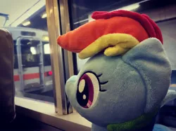 Size: 3264x2446 | Tagged: 4de, artist:setorin5, derpibooru import, irl, japan, photo, plushie, ponies around the world, rainbow dash, safe, solo, train, travelling