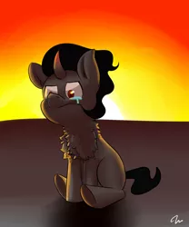 Size: 2500x3000 | Tagged: safe, artist:passigcamel, derpibooru import, king sombra, pony, chest fluff, colt, colt sombra, crying, cute, male, sitting, solo, sombradorable, younger