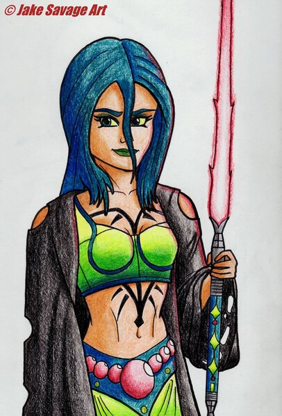 Size: 1024x1515 | Tagged: artist:fires-storm, assassin, clothes, derpibooru import, disney, female, human, humanized, lightsaber, lucasfilm, midriff, queen chrysalis, safe, sith, solo, star wars, traditional art, weapon