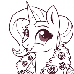 Size: 900x900 | Tagged: safe, artist:28gooddays, derpibooru import, trixie, pony, unicorn, alternate hairstyle, female, hair bun, mare, monochrome, simple background, smiling, solo, white background, wreath