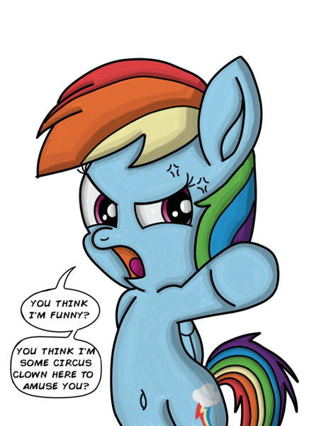 Size: 5100x7020 | Tagged: safe, artist:saburodaimando, derpibooru import, rainbow dash, pony, absurd resolution, belly button, bipedal, dialogue, goodfellas, joe pesci, pointing, simple background, solo, transparent background