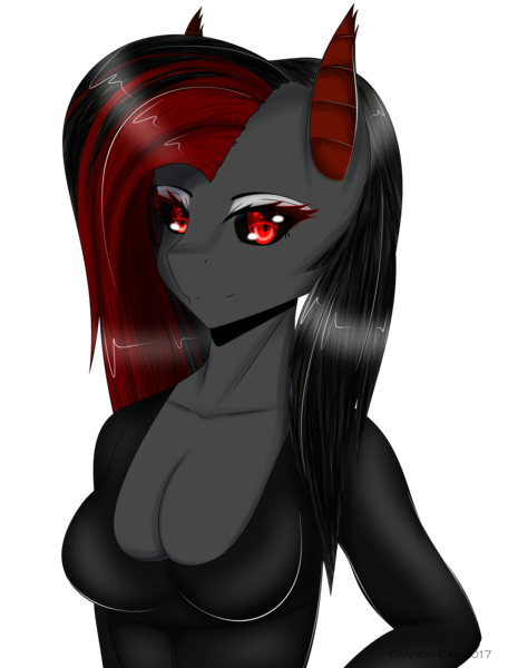 Size: 3800x5000 | Tagged: absurd resolution, anthro, anthro oc, artist:cannoncar, big breasts, breasts, cleavage, clothes, commission, derpibooru import, female, looking at you, mare, oc, oc:sevy, red eyes, simple background, smiling, solo, solo female, suggestive, transparent background, unofficial characters only, vampire, vampony