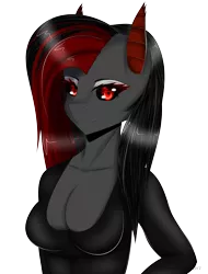 Size: 3800x5000 | Tagged: absurd resolution, anthro, anthro oc, artist:cannoncar, big breasts, breasts, cleavage, clothes, commission, derpibooru import, female, looking at you, mare, oc, oc:sevy, red eyes, simple background, smiling, solo, solo female, suggestive, transparent background, unofficial characters only, vampire, vampony