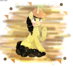 Size: 933x857 | Tagged: safe, artist:asika-aida, derpibooru import, oc, oc:curly fries, unofficial characters only, pony, unicorn, blushing, commission, hat, male, solo, stallion