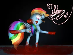 Size: 2000x1500 | Tagged: grimdark, artist:sakishithewolf, derpibooru import, rainbow dash, fanfic, fanfic:rocket to insanity, blood, fanfic art, open mouth, solo, tongue out