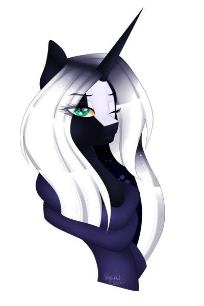 Size: 2000x3000 | Tagged: safe, artist:minelvi, derpibooru import, oc, oc:black widow, unofficial characters only, pony, unicorn, bust, clothes, female, high res, mare, portrait, scarf, simple background, solo, transparent background