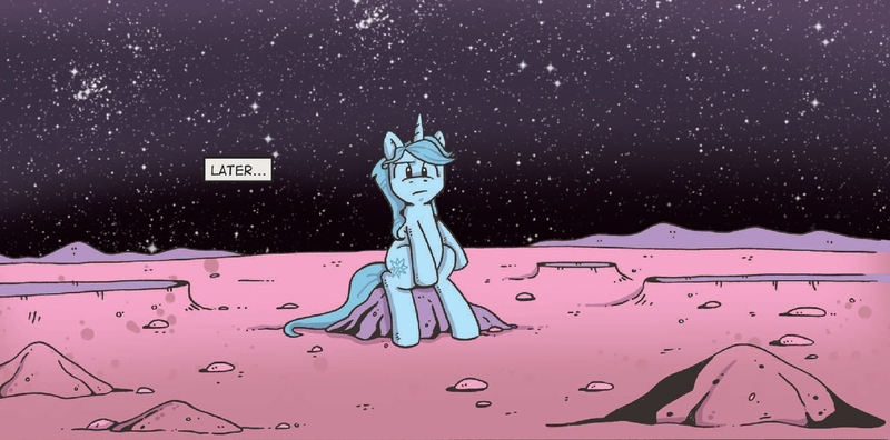 Size: 1396x691 | Tagged: artist:agnesgarbowska, artist:katiecandraw, dc comics, derpibooru import, doctor manhattan, dr. manhattan, idw, looking at you, mars, moon, parody, prince blueblood, rabbit, safe, sitting, sky, solo, space, spoiler:comic, spoiler:comicdeviations, tribute, watchmen