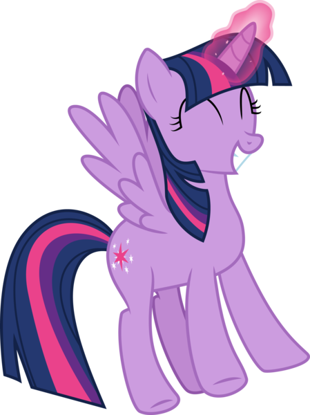 Size: 4479x5981 | Tagged: safe, artist:cloudyskie, derpibooru import, twilight sparkle, twilight sparkle (alicorn), alicorn, pony, the hooffields and mccolts, .ai available, absurd resolution, cute, excited, eyes closed, female, glowing horn, grin, happy, magic, mare, simple background, smiling, solo, spread wings, transparent background, twiabetes, vector, wings