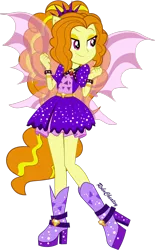 Size: 1024x1652 | Tagged: safe, artist:robocheatsy, derpibooru import, adagio dazzle, equestria girls, rainbow rocks, boots, clothes, dress, female, fin wings, fist, high heel boots, pendant, ponied up, simple background, smiling, solo, sparkling, spikes, transparent background, vector