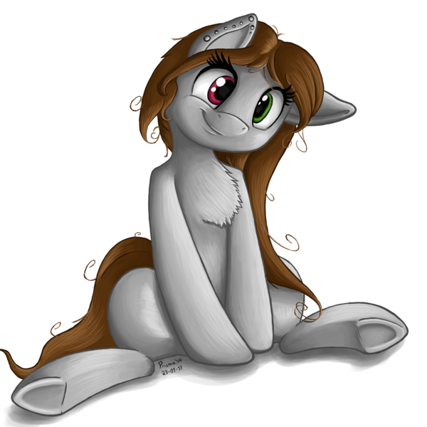 Size: 1500x1500 | Tagged: safe, artist:prismawatercolor, derpibooru import, oc, oc:lux pie, unofficial characters only, earth pony, pony, chest fluff, female, heterochromia, simple background, sitting, solo, white background