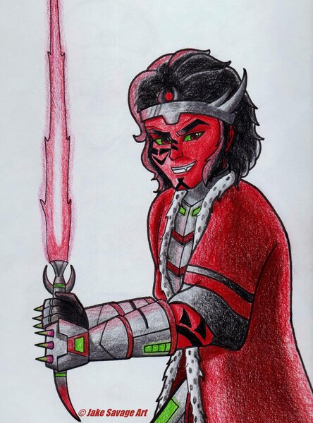 Size: 1024x1384 | Tagged: artist:fires-storm, barely pony related, clothes, crossover, derpibooru import, evil grin, grin, human, humanized, king sombra, lightsaber, safe, simple background, sith, smiling, solo, star wars, traditional art, weapon