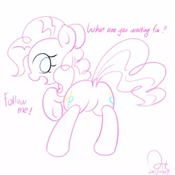 Size: 1080x1080 | Tagged: adorasexy, artist:aitureria, ass, cute, derpibooru import, dialogue, dock, female, hips, innocent, lineart, looking at you, pinkie pie, sexy, simple background, smiling, solo, solo female, suggestive, white background, wide eyes, wide hips