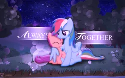 Size: 1920x1200 | Tagged: artist:illumnious, derpibooru import, hug, rainbow dash, safe, scootaloo, scootalove, vector, wallpaper, winghug