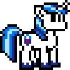 Size: 141x141 | Tagged: artist:mega-poneo, derpibooru import, megaman, megapony, pixel art, safe, shining armor, simple background, solo, sprite, transparent background, video game