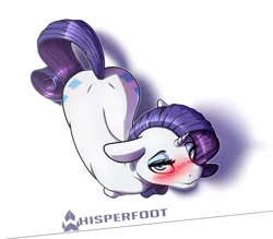 Size: 1464x1280 | Tagged: safe, artist:whisperfoot, derpibooru import, rarity, pony, unicorn, bedroom eyes, blushing, both cutie marks, eyeshadow, female, floppy ears, looking at you, looking up, makeup, mare, overhead view, plot, shadow, simple background, smiling, solo, white background