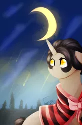 Size: 329x500 | Tagged: safe, artist:twinkepaint, derpibooru import, oc, oc:jamie, unofficial characters only, pony, unicorn, female, mare, moon, night, solo