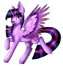 Size: 757x790 | Tagged: safe, artist:dexterisse, artist:xxmissteaxx, derpibooru import, twilight sparkle, twilight sparkle (alicorn), alicorn, pony, ear fluff, open mouth, raised hoof, raised leg, simple background, smiling, solo, spread wings, transparent background