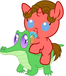 Size: 786x892 | Tagged: safe, artist:red4567, derpibooru import, gummy, ponified, pony, baby, baby pony, carter grayson, crossover, cute, gummybetes, pacifier, ponies riding gators, power rangers, power rangers lightspeed rescue, riding